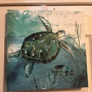 Sea Turtle Coastal Wall Art - Teal & Aqua Canvas